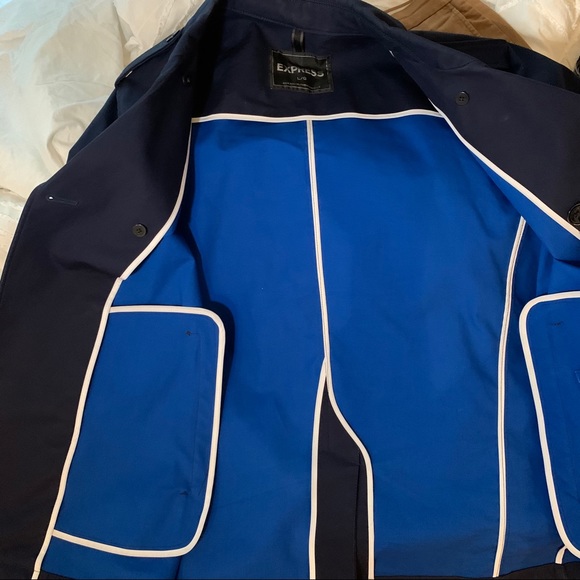 Express Navy Blue, Double-Breasted Trench Coat - Picture 3 of 3